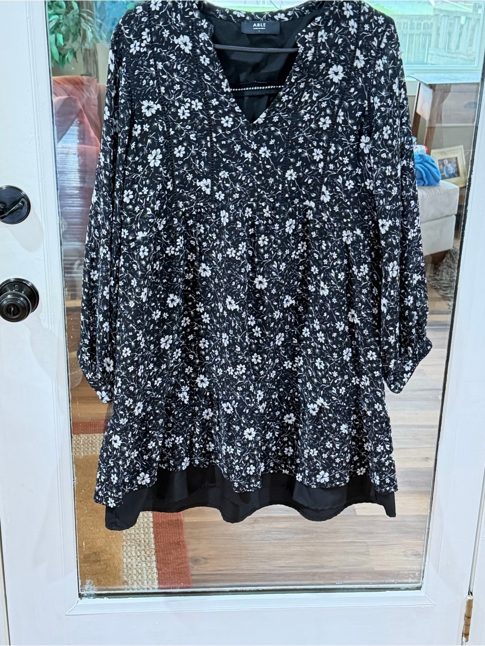 Large Able Black and White Floral V-Neck Tunic